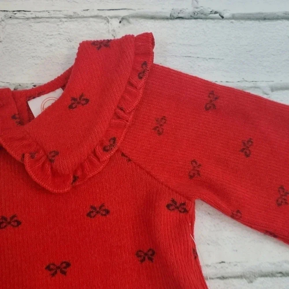 18M Red Dress w Black Bow Details and Matching Black Tights Girls Outfit
